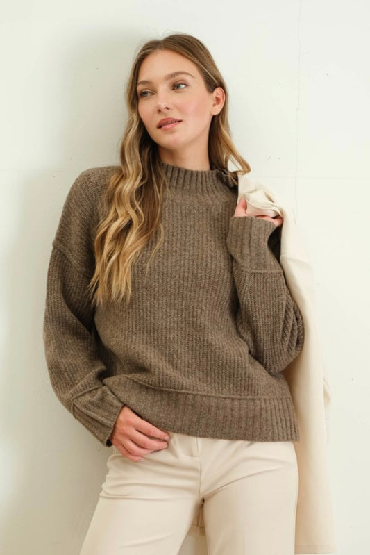 Mock Neck Knit Sweater | Chocolate