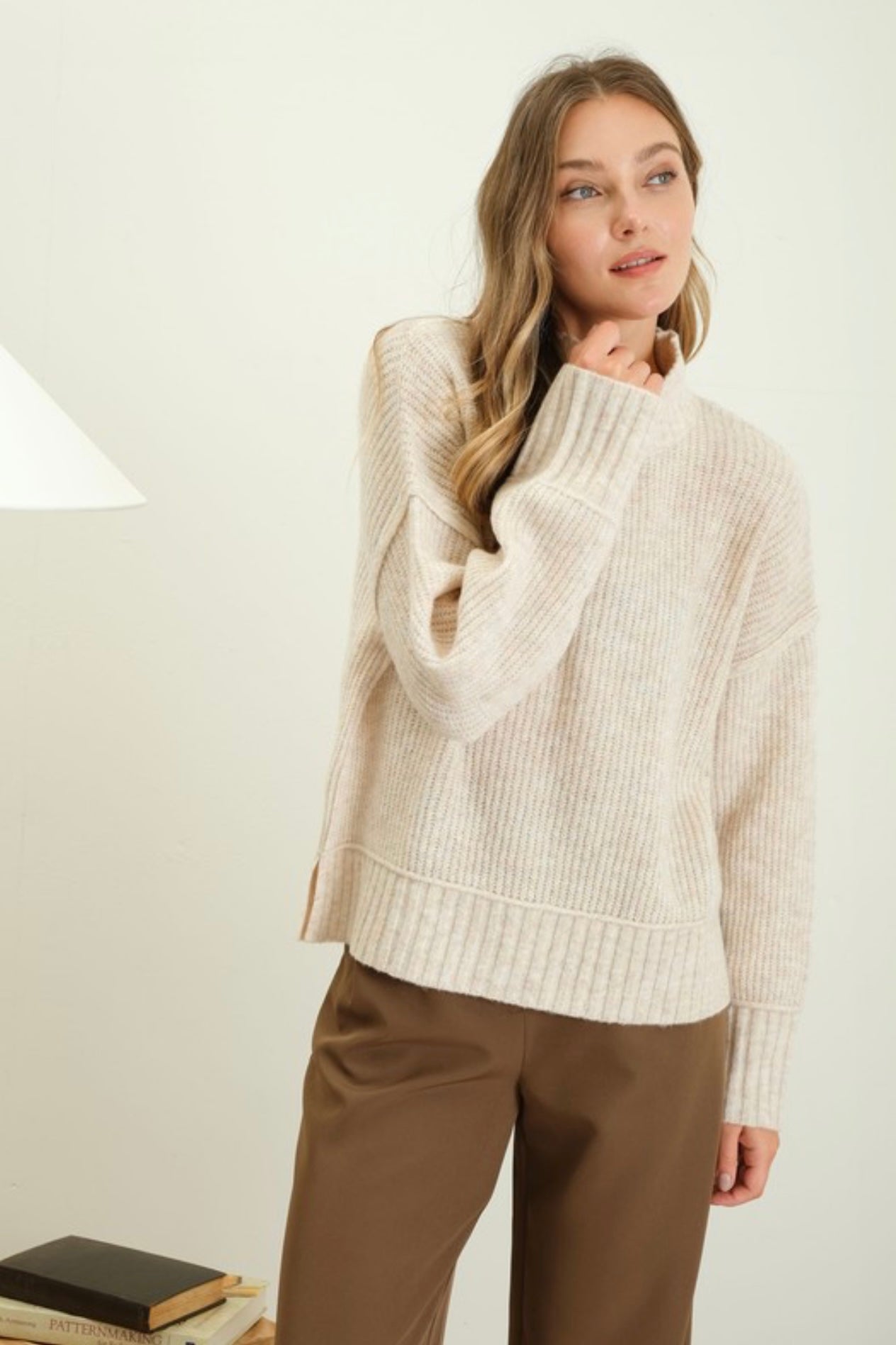 Mock Neck Knit Sweater | Oatmeal