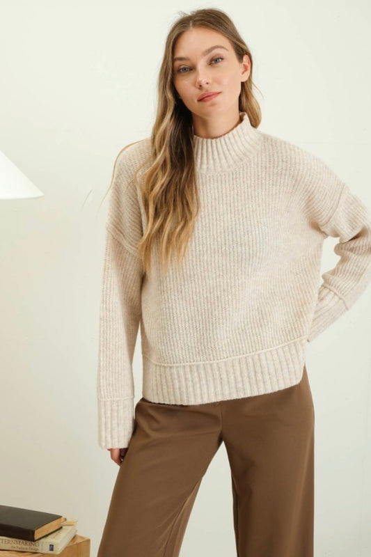 Mock Neck Knit Sweater | Oatmeal