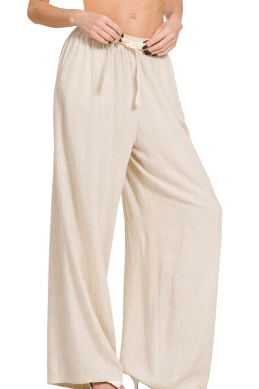 Bowtie Linen Blend Pants | Oatmeal