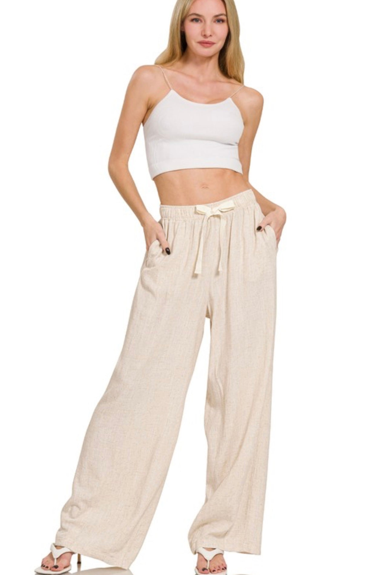Bowtie Linen Blend Pants | Oatmeal