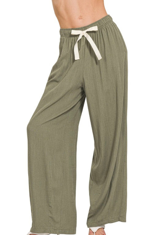 Bowtie Linen Blend Pants | Olive