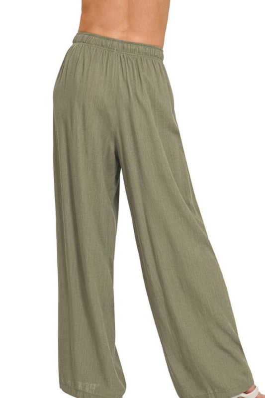 Bowtie Linen Blend Pants | Olive