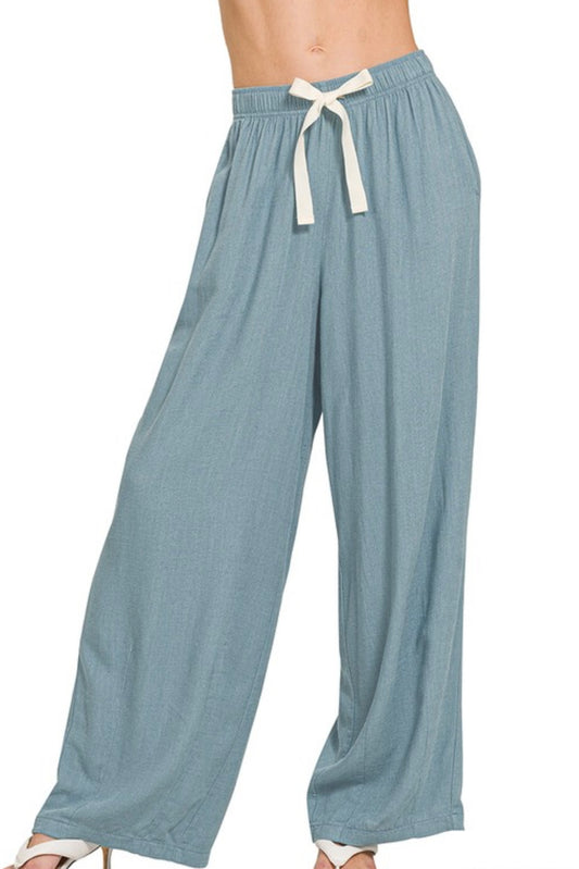 Bowtie Linen Blend Pants | Neutral Blue