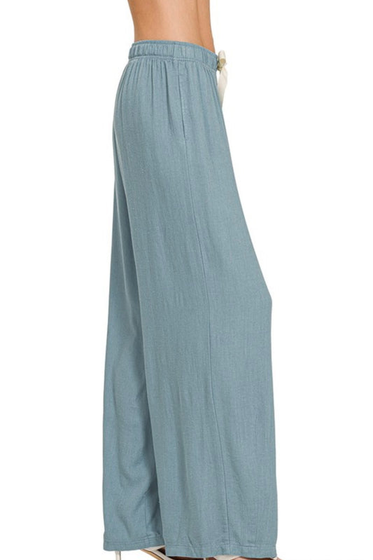 Bowtie Linen Blend Pants | Neutral Blue