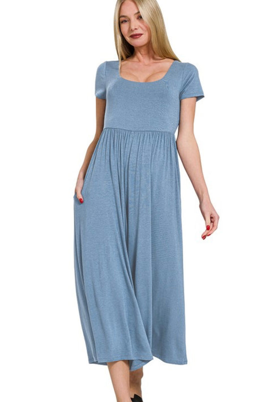 Misty Short Sleeve Midi Jumpsuit | Neutral Blue