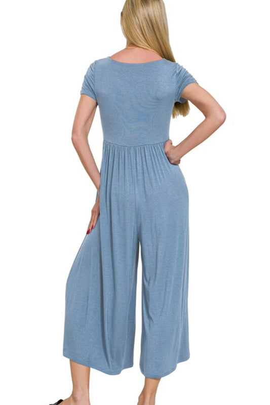 Misty Short Sleeve Midi Jumpsuit | Neutral Blue