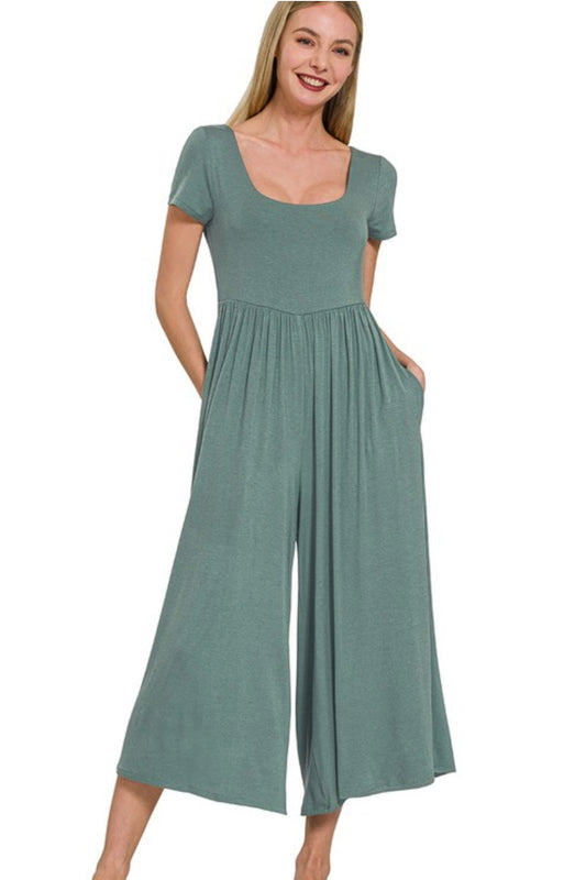 Misty Short Sleeve Midi Jumpsuit | Neutral Jade