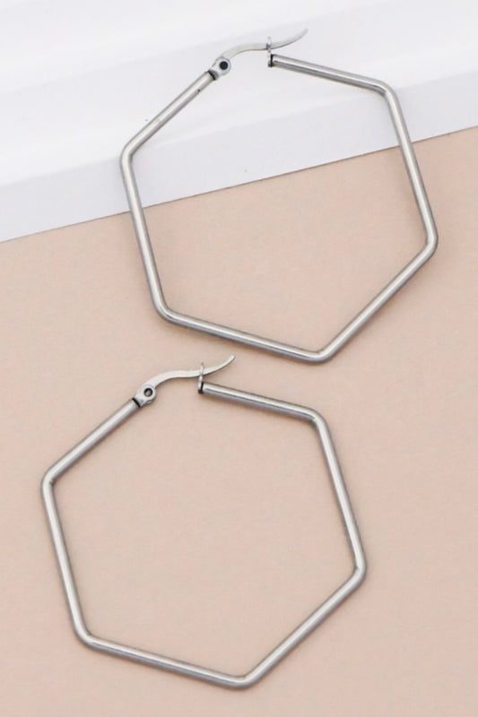 Hex Hoop Earrings | Silver