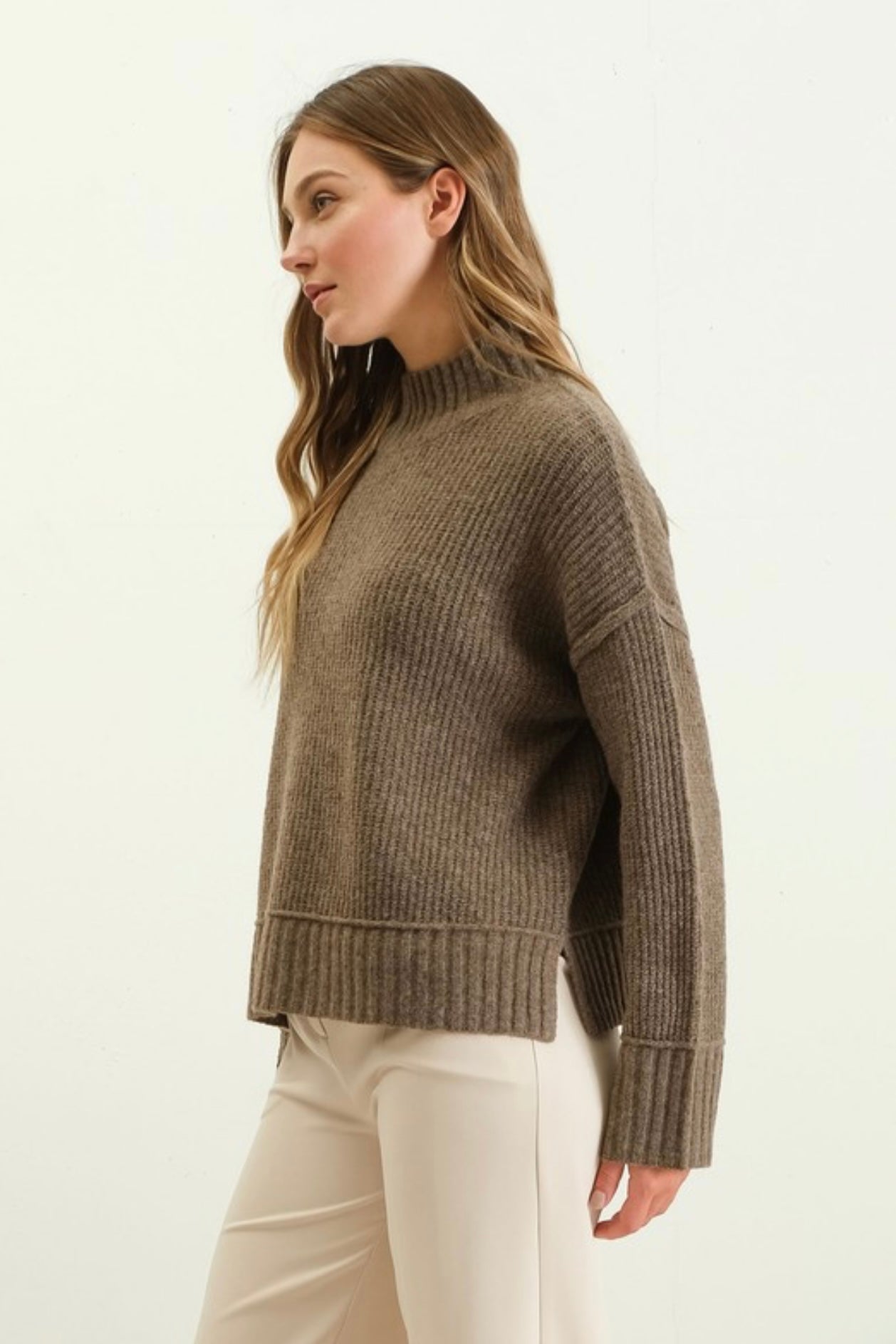 Mock Neck Knit Sweater | Chocolate