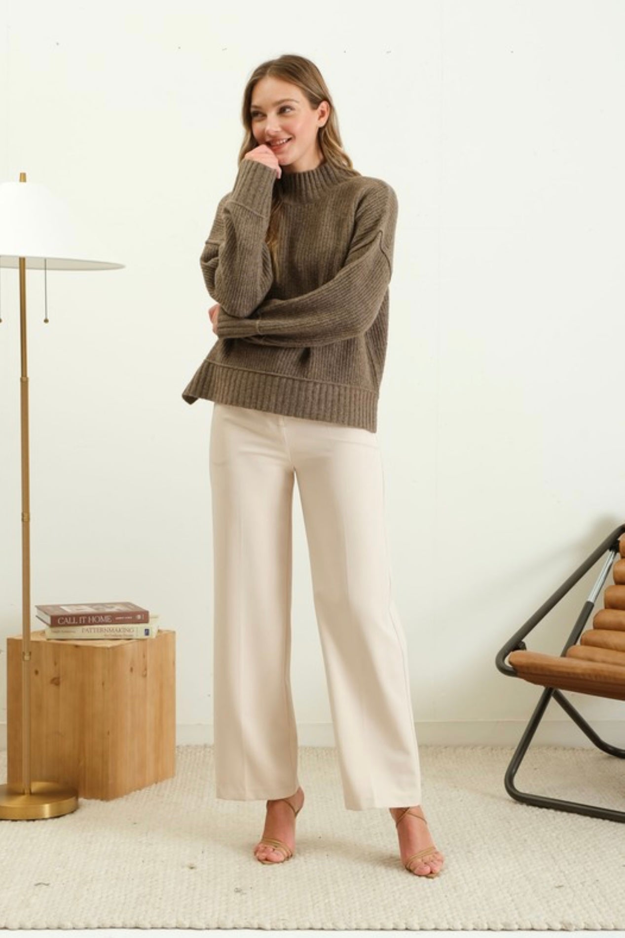 Mock Neck Knit Sweater | Chocolate