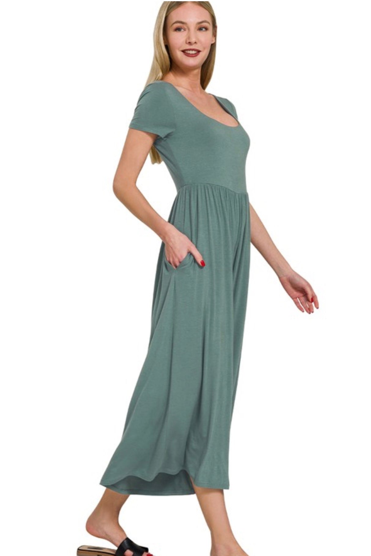 Misty Short Sleeve Midi Jumpsuit | Neutral Jade